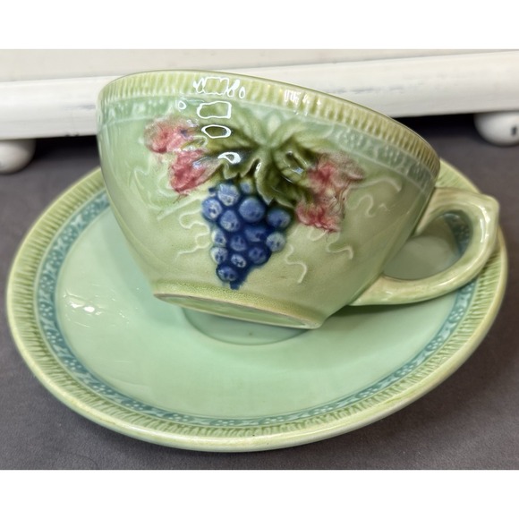Erphila Other - Vintage Tea Cup Black Forest Art Pottery Majolica Erphila Germany Grapes Design